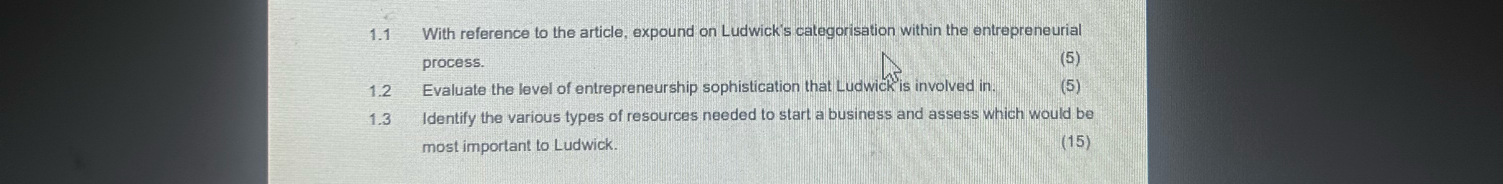  1.1 With reference to the article, expound on Ludwick's categorisation within