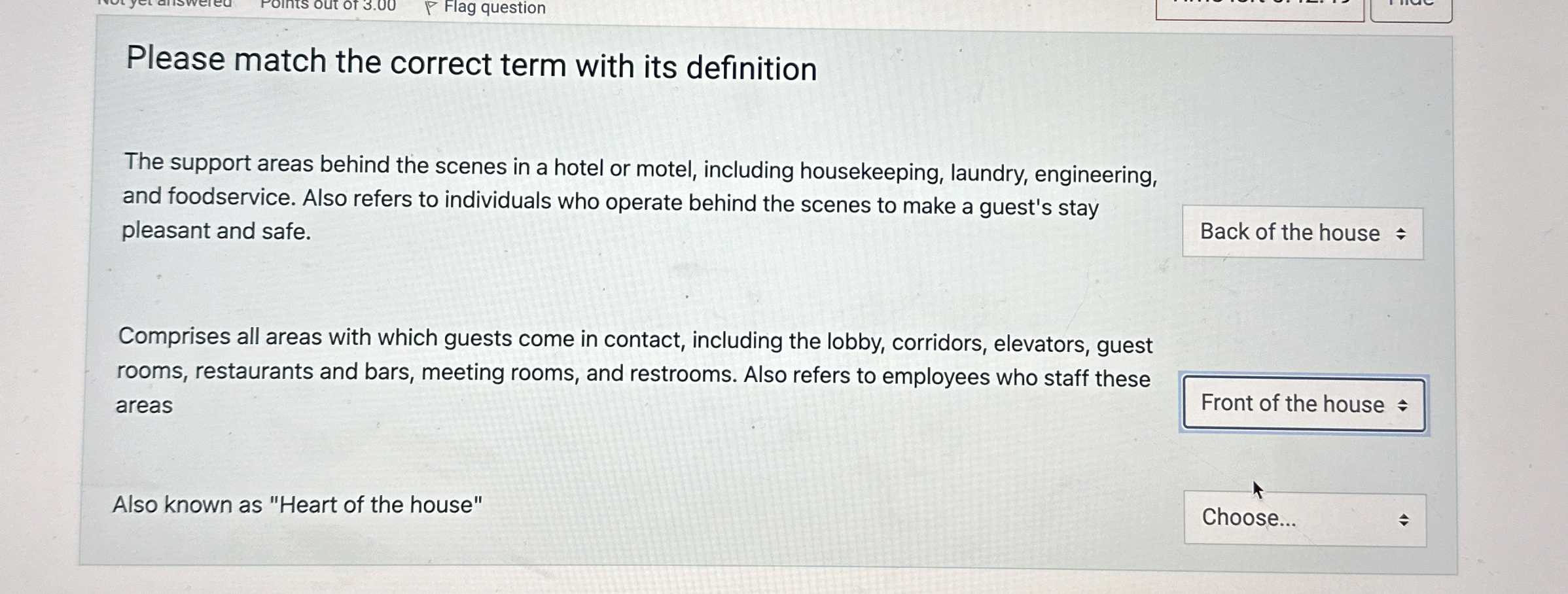  Please match the correct term with its definition The support areas