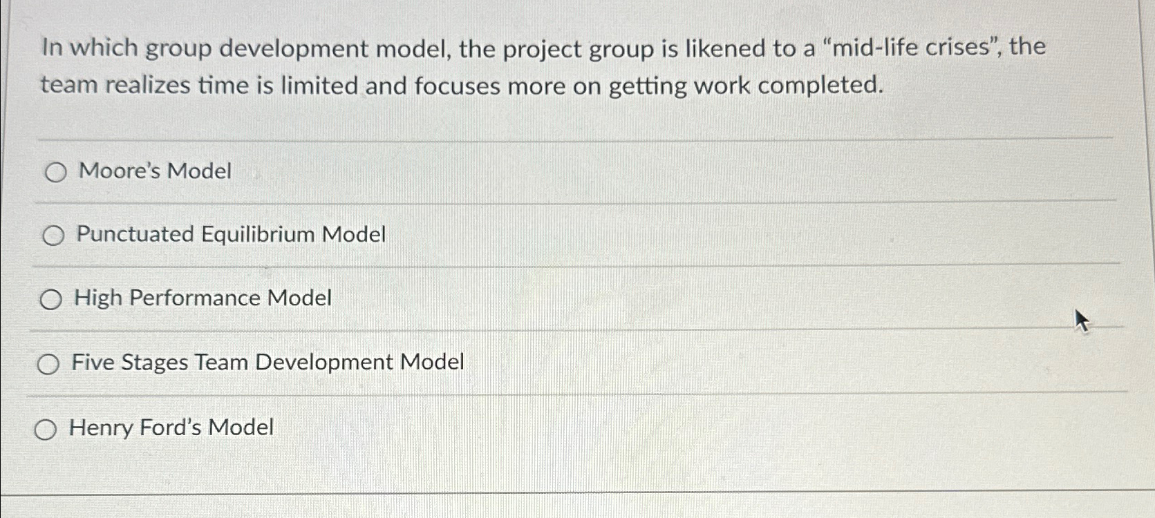  In which group development model, the project group is likened to