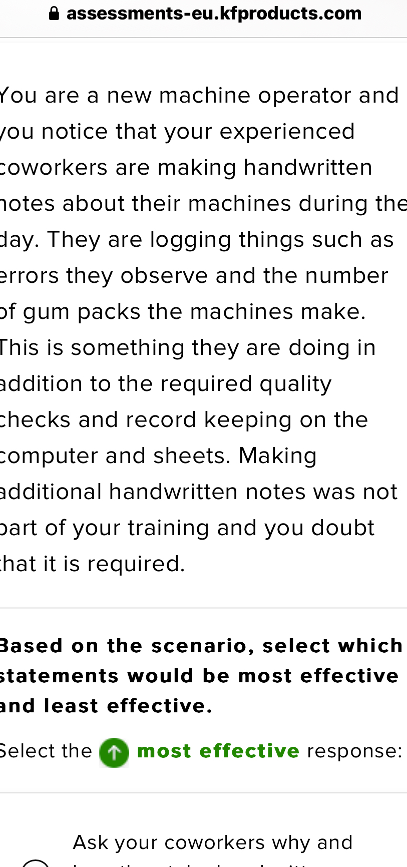  assessments-eu.kfproducts.com You are a new machine operator and /ou notice that