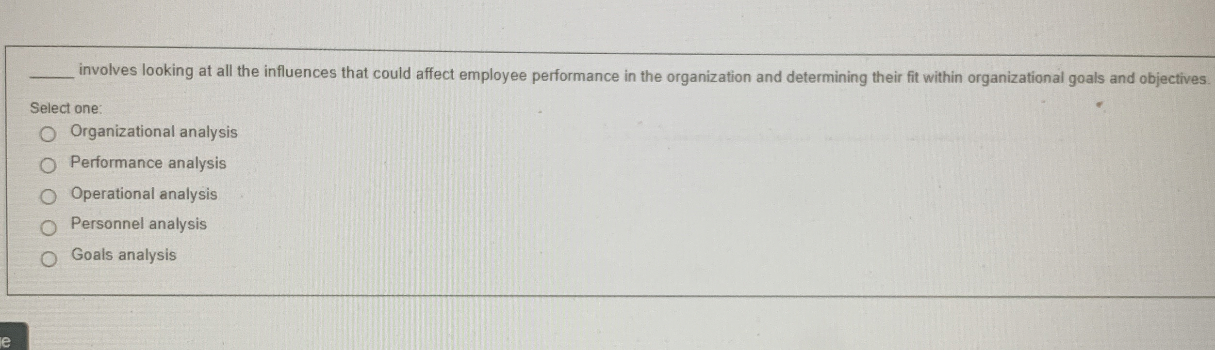  involves looking at all the influences that could affect employee performance