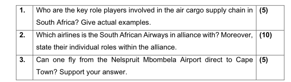  \table[[1.,\table[[Who are the key role players involved in the air cargo