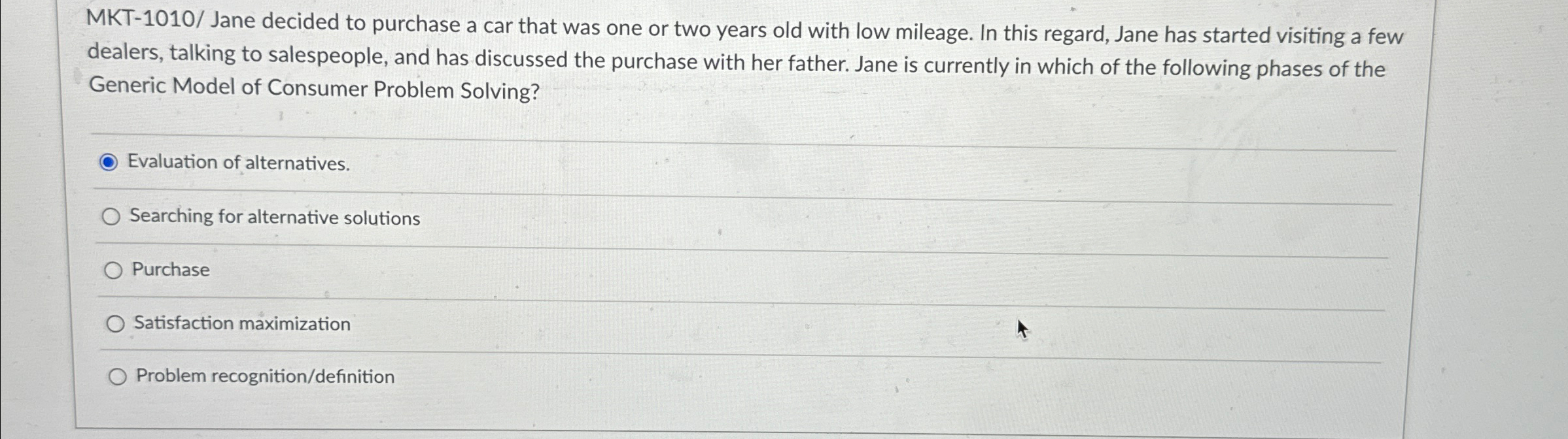  MKT-1010/ Jane decided to purchase a car that was one or