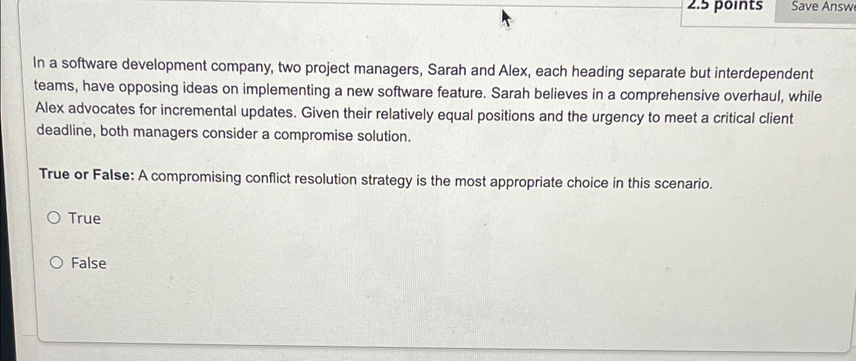  In a software development company, two project managers, Sarah and Alex,