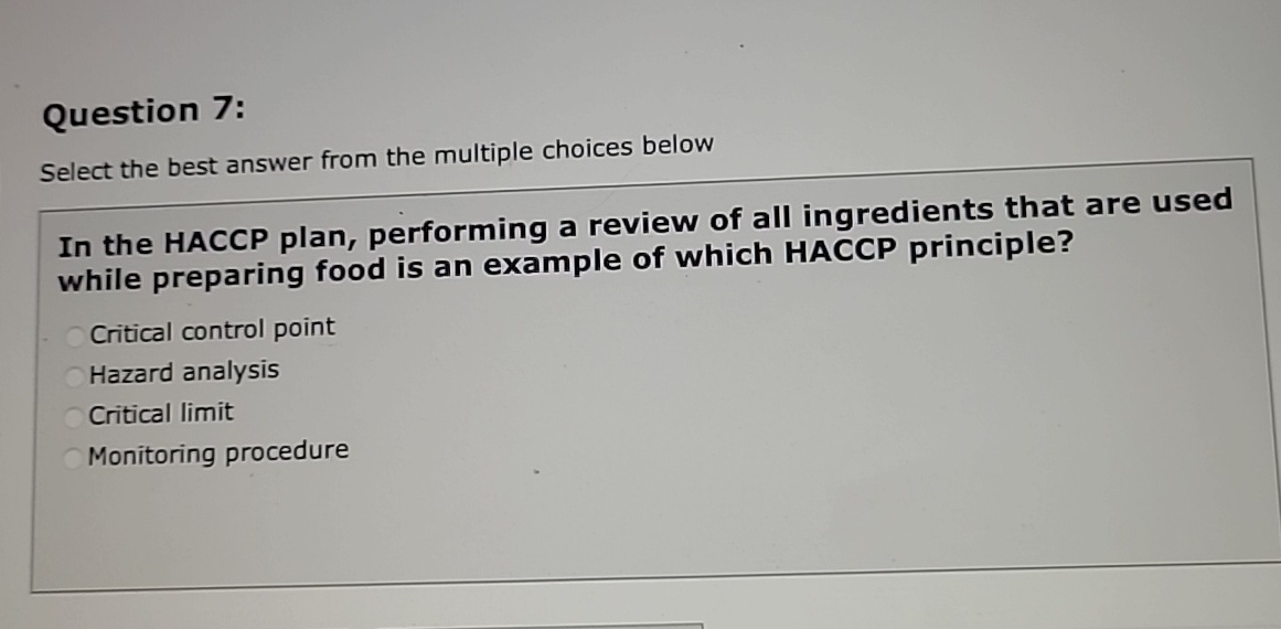  Question 7: Select the best answer from the multiple choices below
