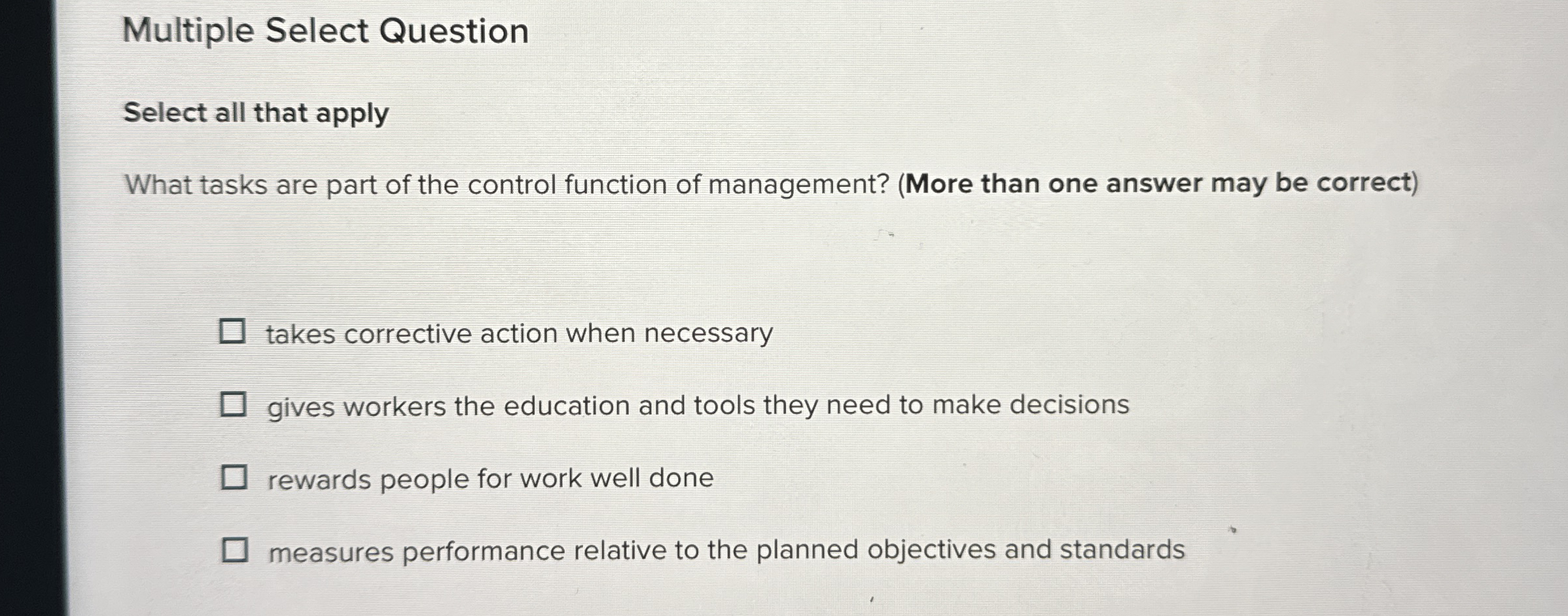  Multiple Select Question Select all that apply What tasks are part