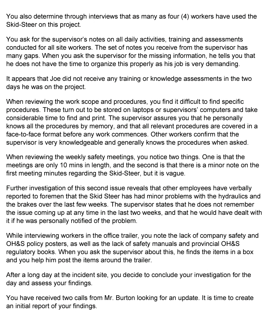  Your task is to write a report, in the form of