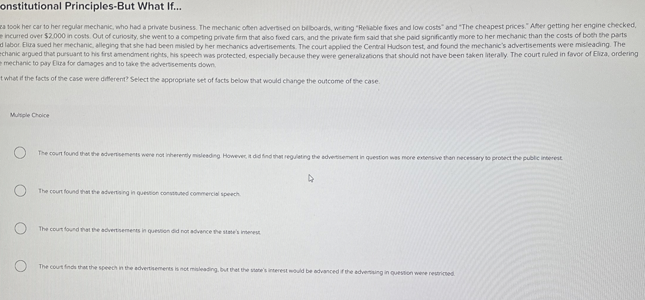  onstitutional Principles-But What If... za took her car to her regular