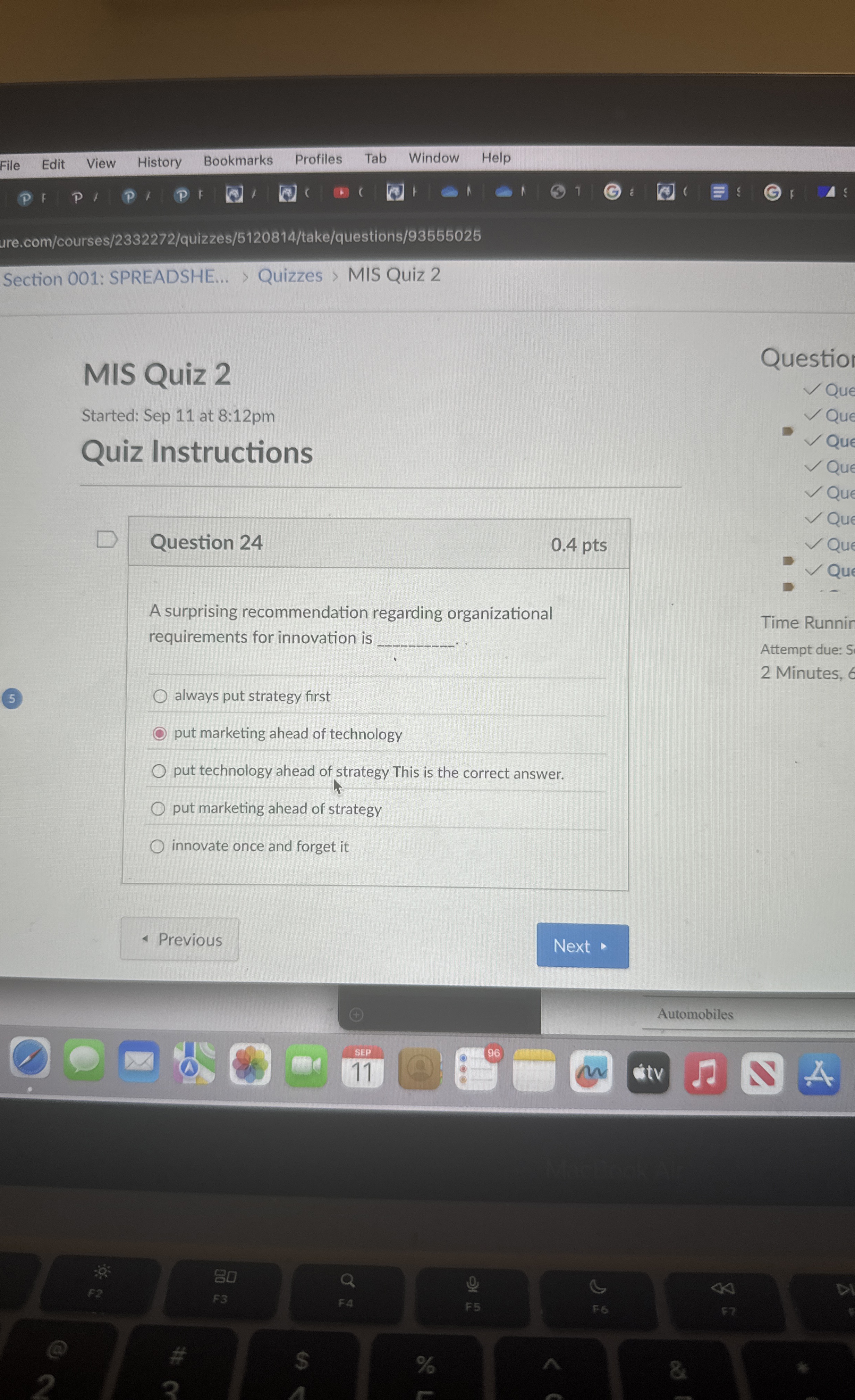  Question 24 0.4 pts A surprising recommendation regarding organizational requirements for