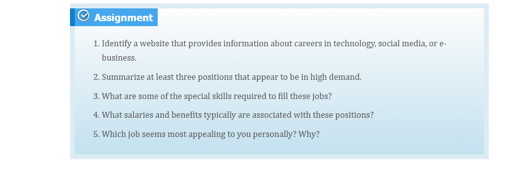  Assignment Identify a website that provides information about careers in technology,