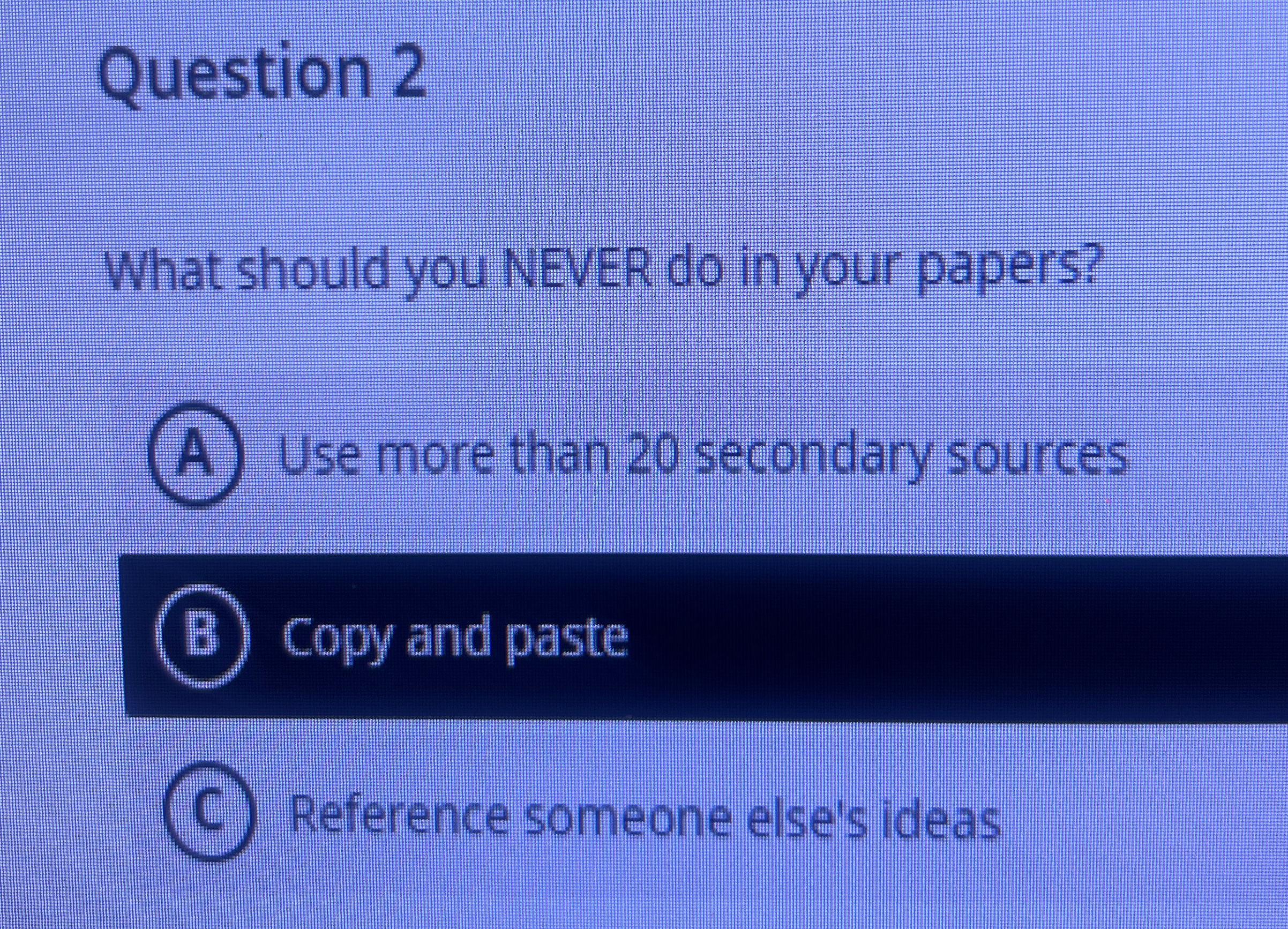  Question 2 What should you NEVER do in your papers? A)