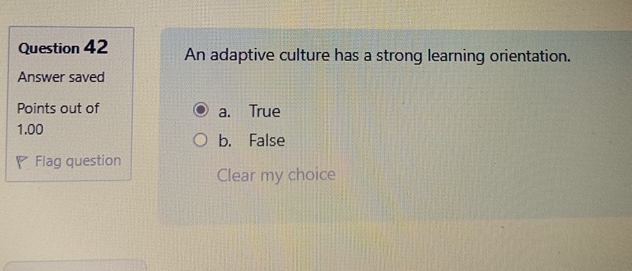  Question 42 Answer saved Points out of 1.00 Flag question An