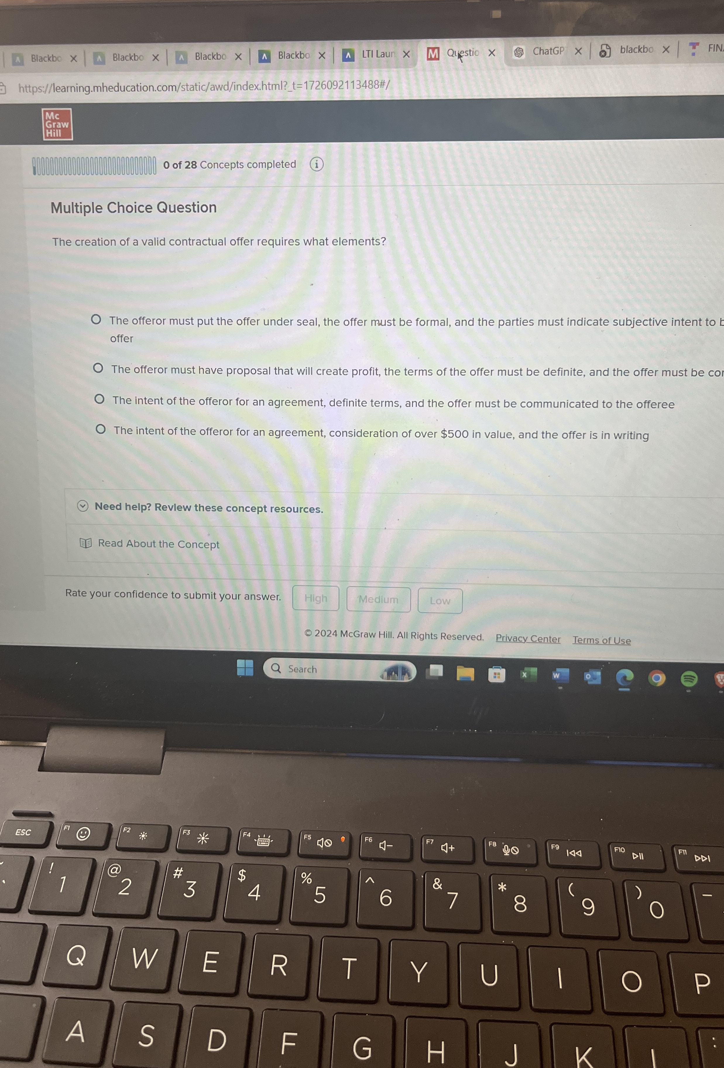  Multiple Choice Question The creation of a valid contractual offer requires