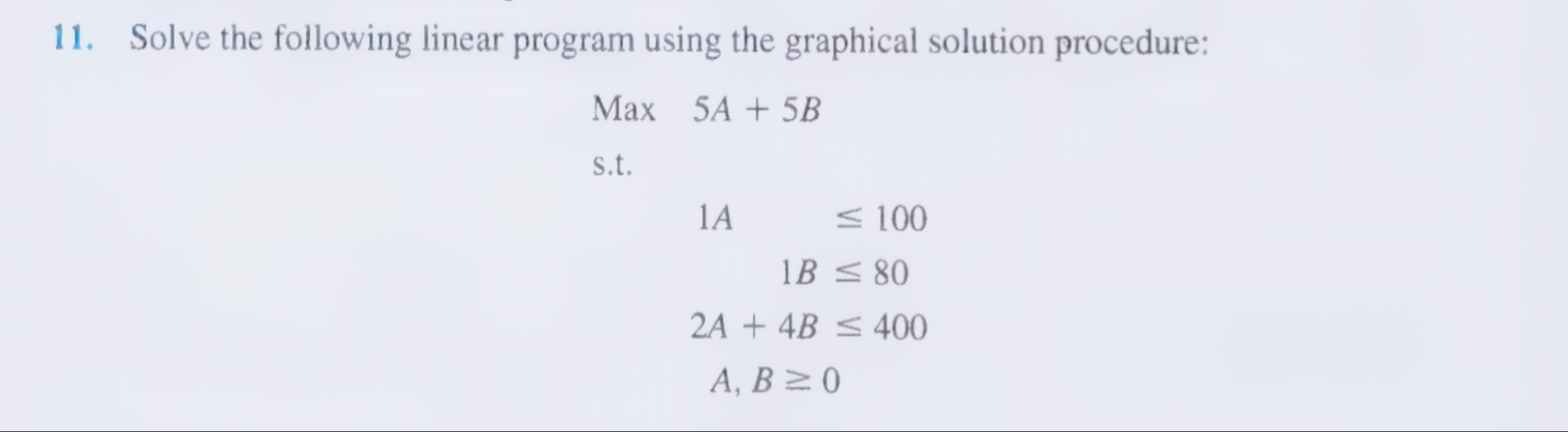  Solve the following linear program using the graphical solution procedure: Max