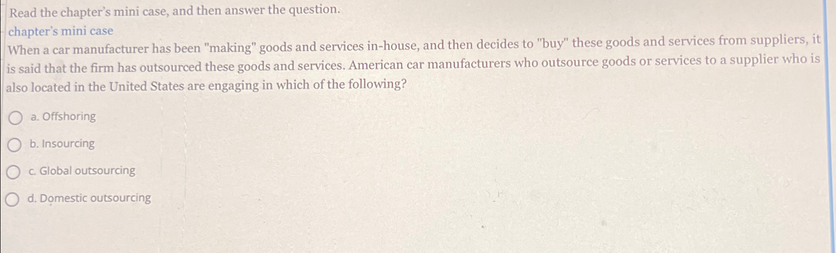  Read the chapter's mini case, and then answer the question. chapter's