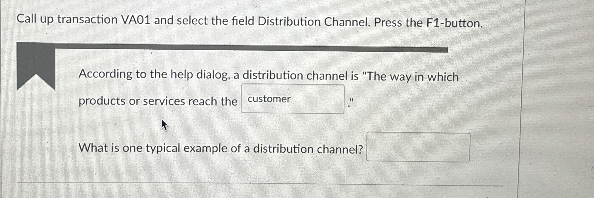  Call up transaction VA01 and select the field Distribution Channel. Press