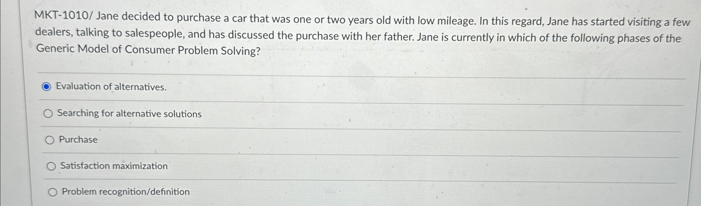  MKT-1010/ Jane decided to purchase a car that was one or