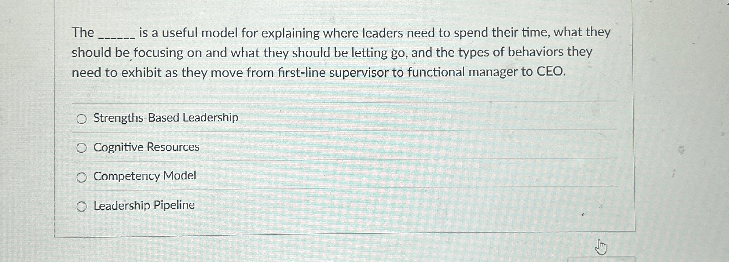  The is a useful model for explaining where leaders need to