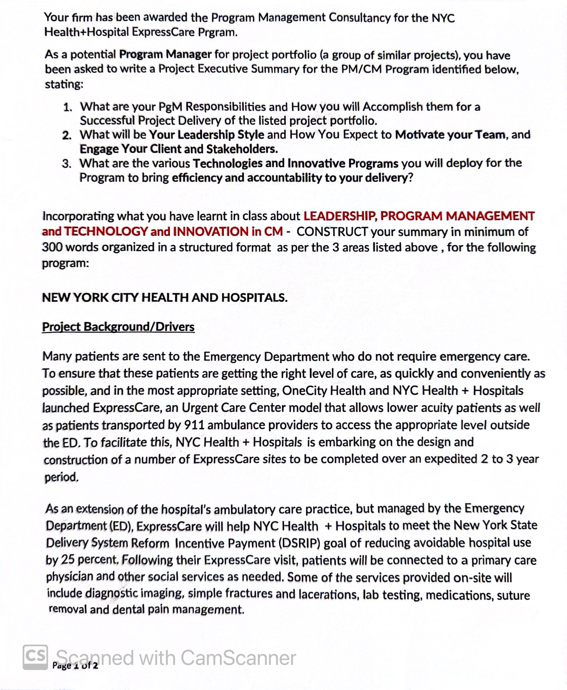  Your firm has been awarded the Program Management Consultancy for the