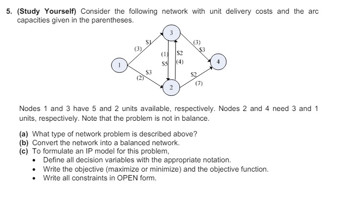  (Study Yourself) Consider the following network with unit delivery costs and