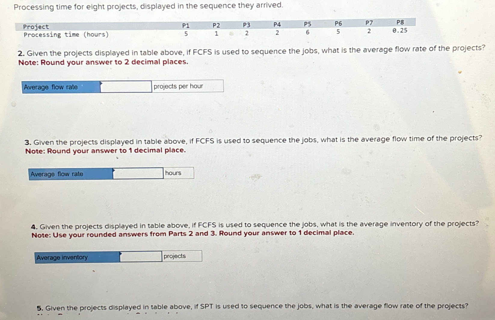  Processing time for eight projects, displayed in the sequence they arrived.