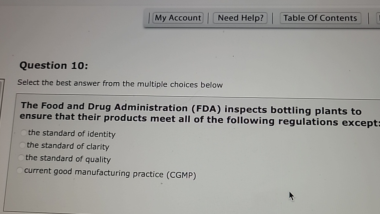  Question 10: Select the best answer from the multiple choices below