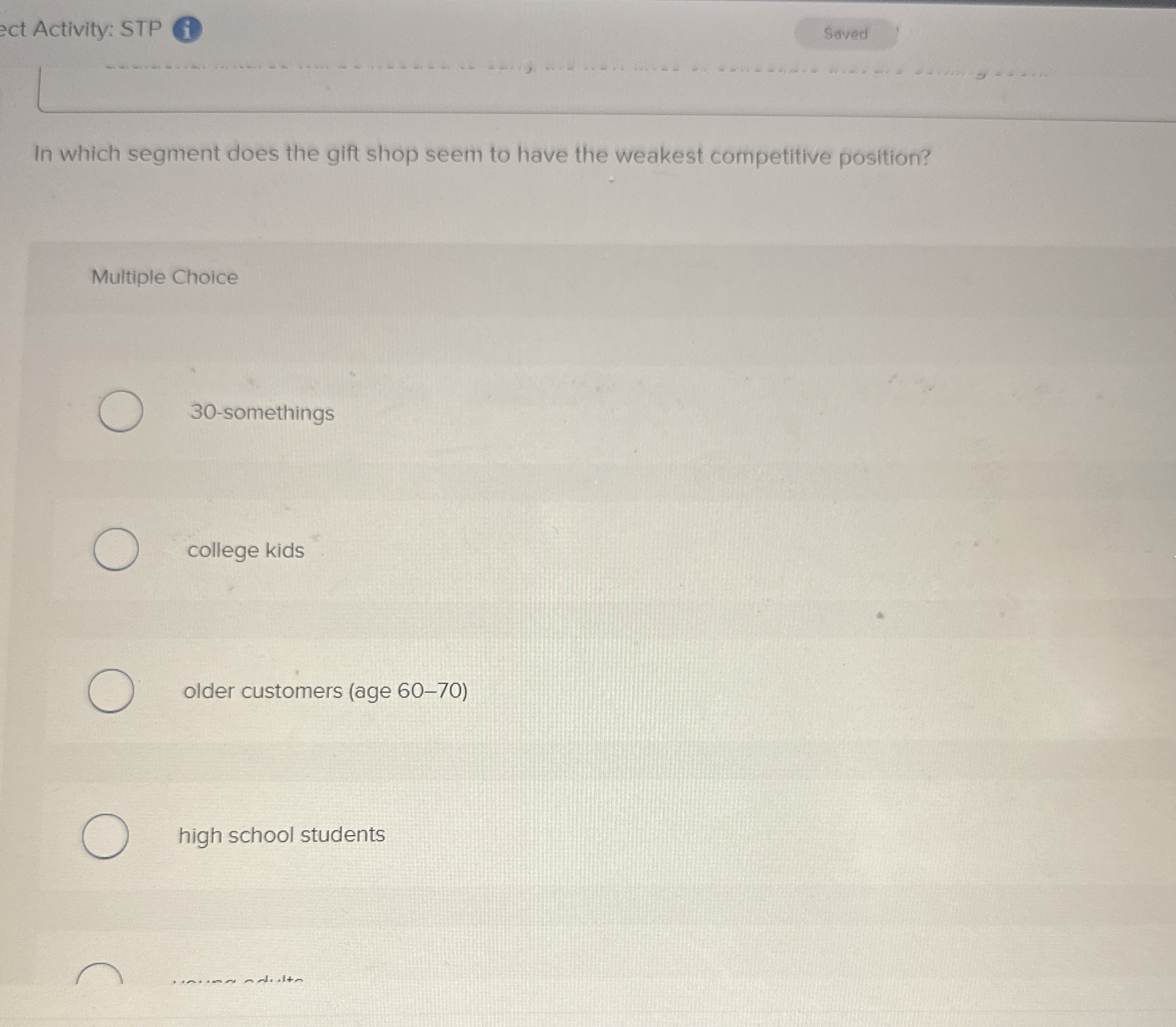  In which segment does the gift shop seem to have the