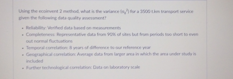  Using the ecoinvent 2 method, what is the variance (g2) for