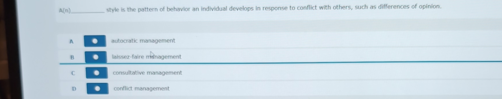  A(n) style is the pattern of behavior an individual develops in