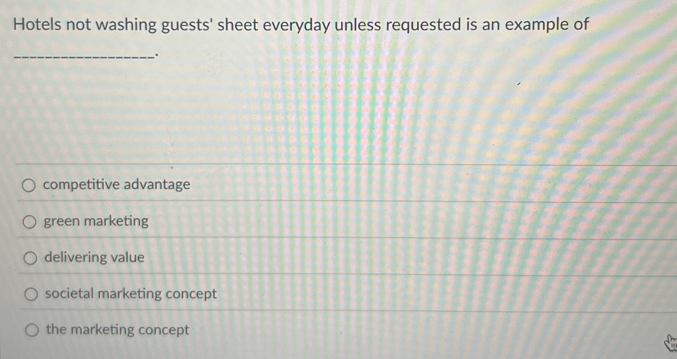  Hotels not washing guests' sheet everyday unless requested is an example