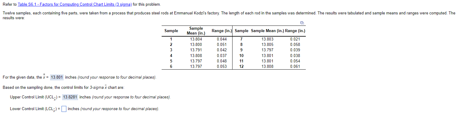  ?bar(x)=13.801 inches (round your response to four decimal places). Based on