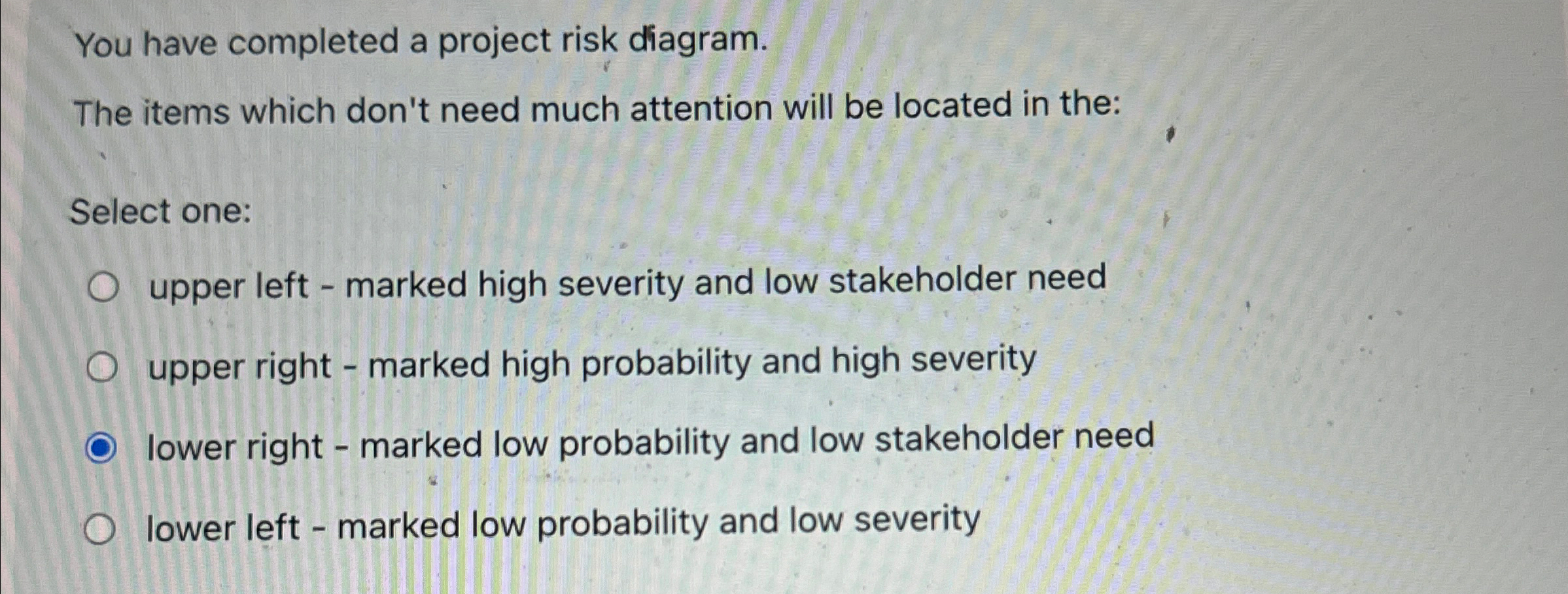 You have completed a project risk diagram. The items which don't