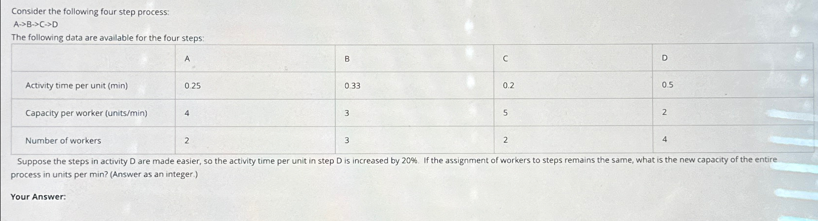  Consider the following four step process: ABCD The following data are
