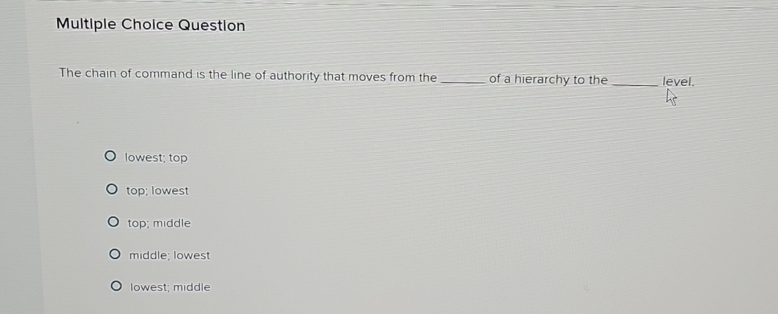  Multiple Choice Question The chain of command is the line of