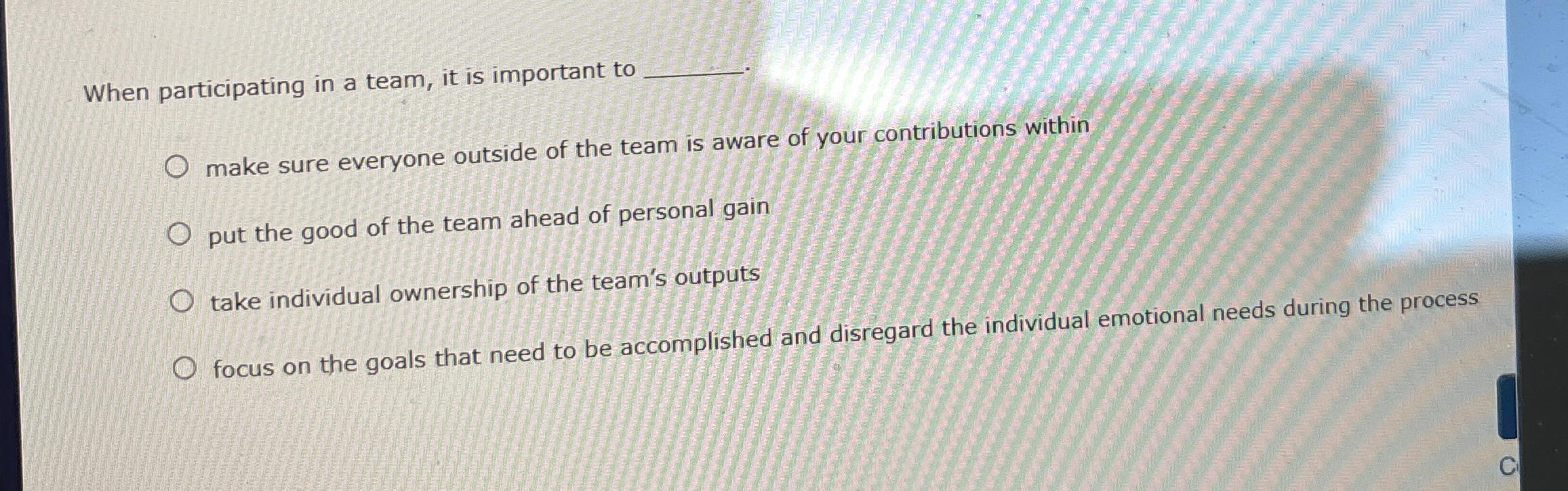  When participating in a team, it is important to make sure