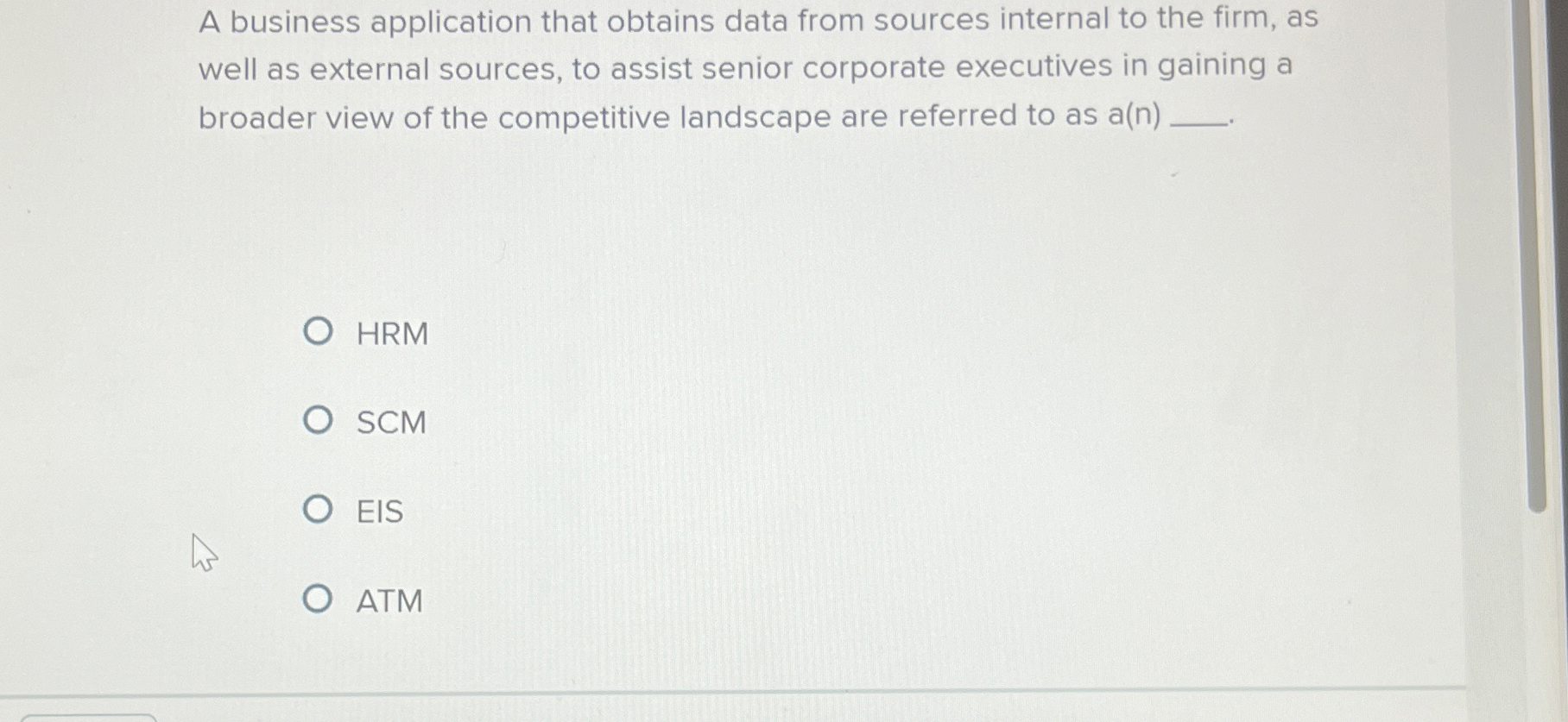  A business application that obtains data from sources internal to the