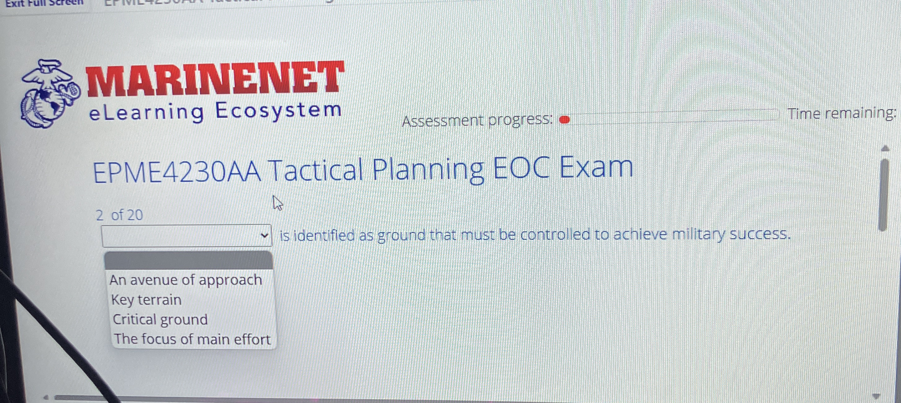  MAMRNENHC eLearning Ecosystem Assessment progress: Time remaining: EPME4230AA Tactical Planning EOC
