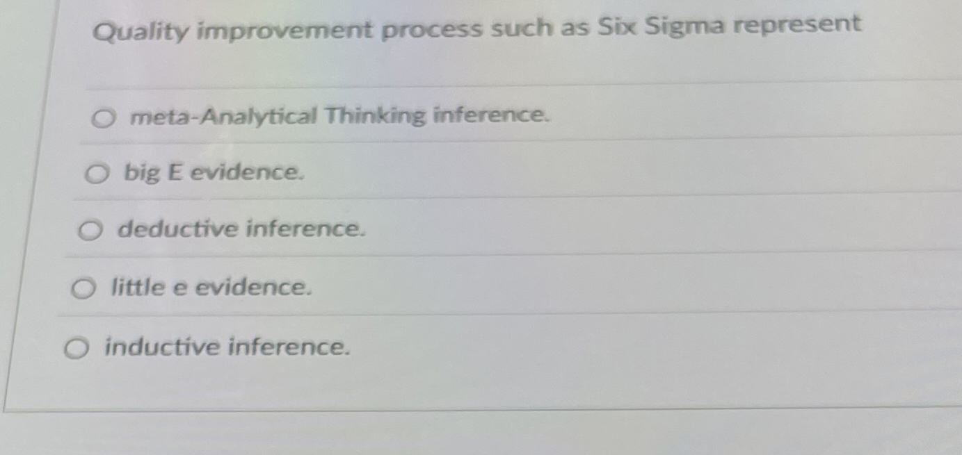  Quality improvement process such as Six Sigma represent meta-Analytical Thinking inference.