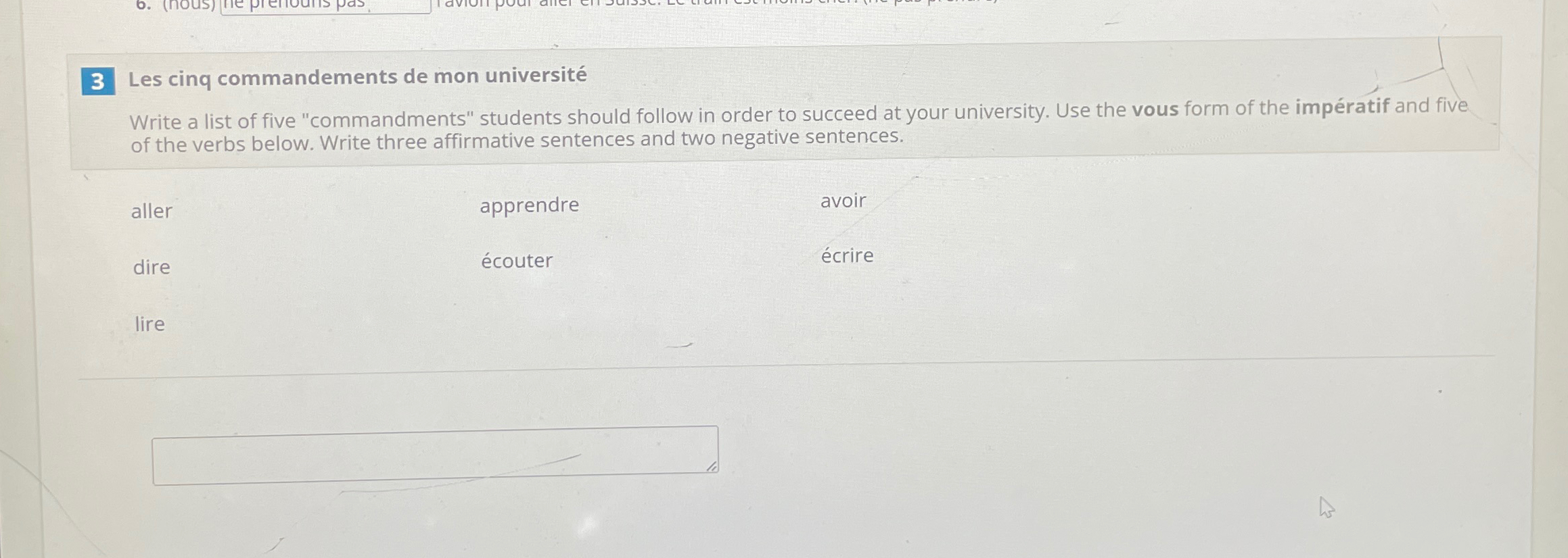  3 Les cinq commandements de mon universit Write a list of