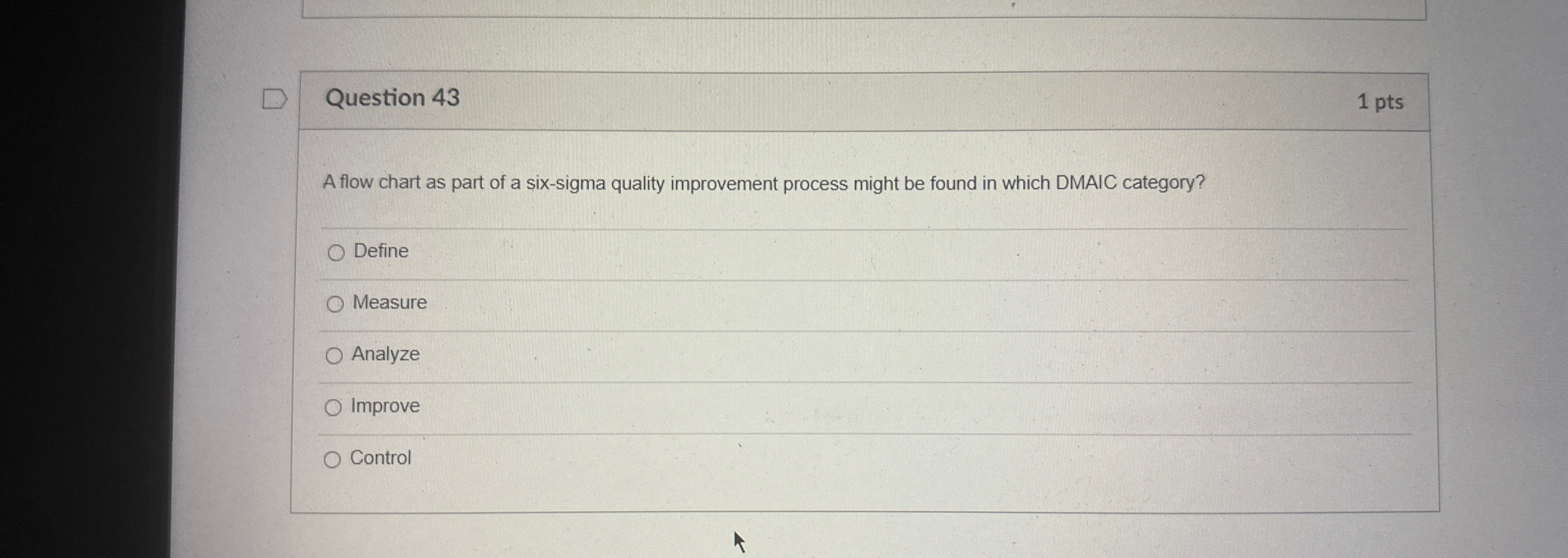  Question 43 1 pts A flow chart as part of a