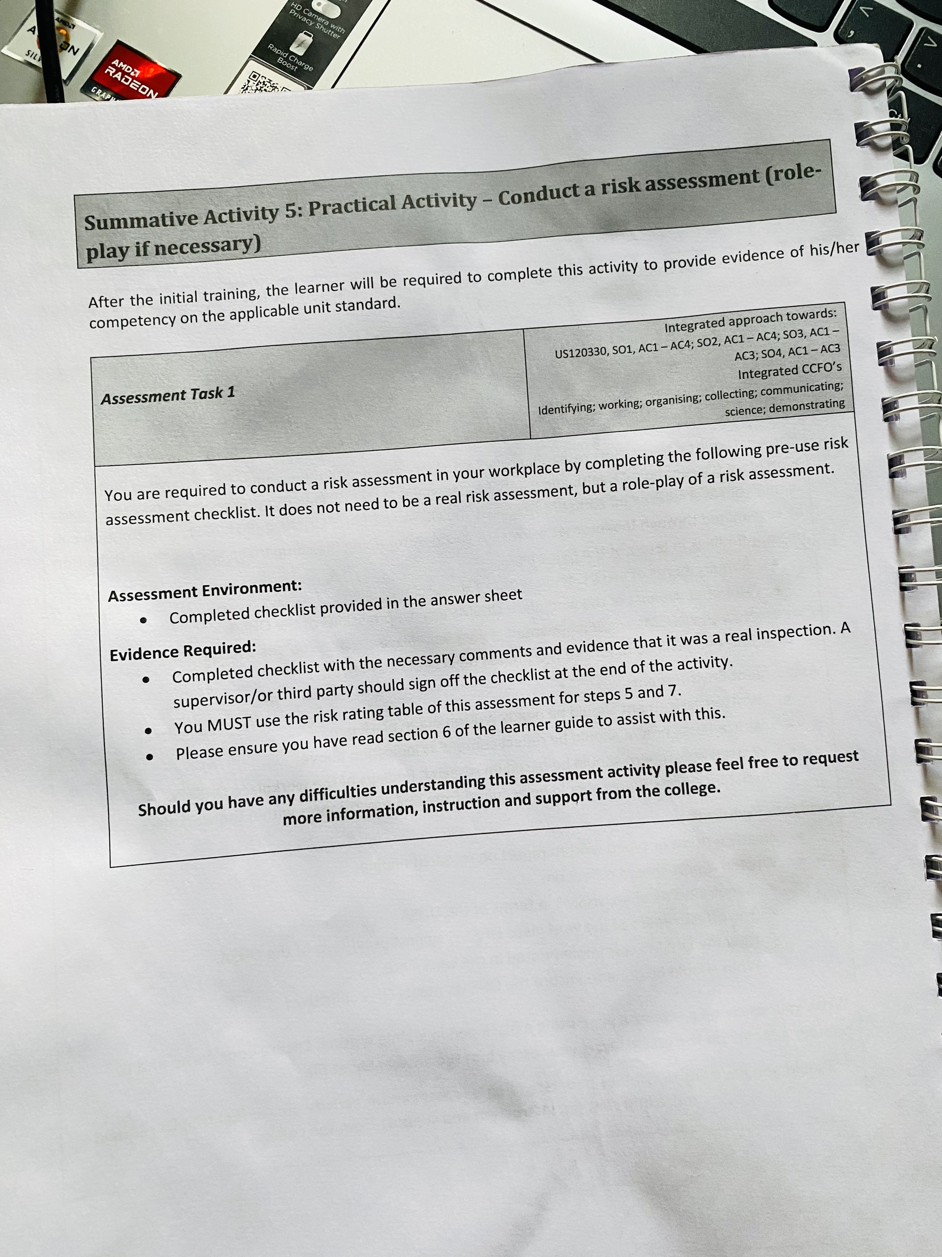  Summative Activity 5: Practical Activity - Conduct a risk assessment (roleplay