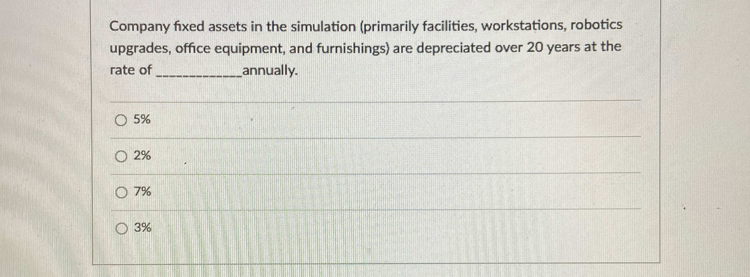  Company fixed assets in the simulation (primarily facilities, workstations, robotics upgrades,