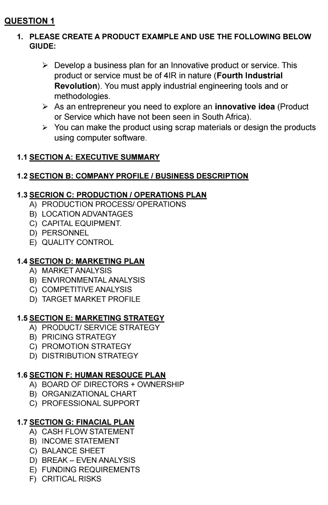  QUESTION 1 PLEASE CREATE A BEST PRODUCT EXAMPLE AND USE THE