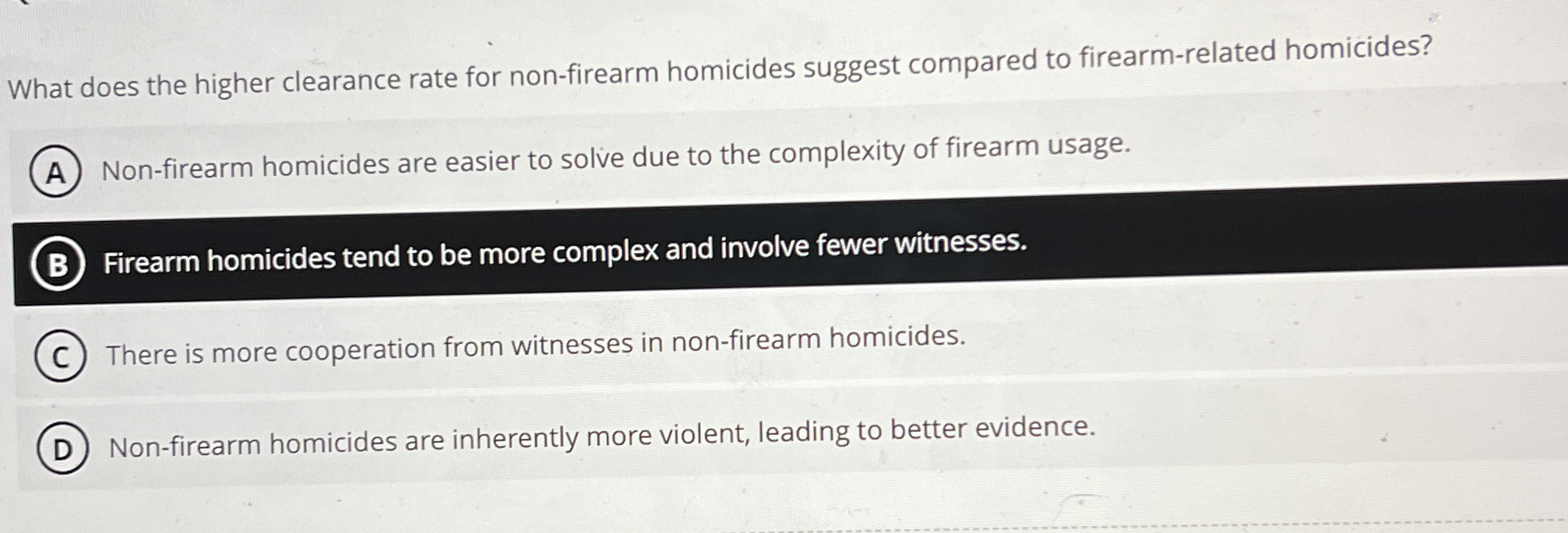  What does the higher clearance rate for non-firearm homicides suggest compared