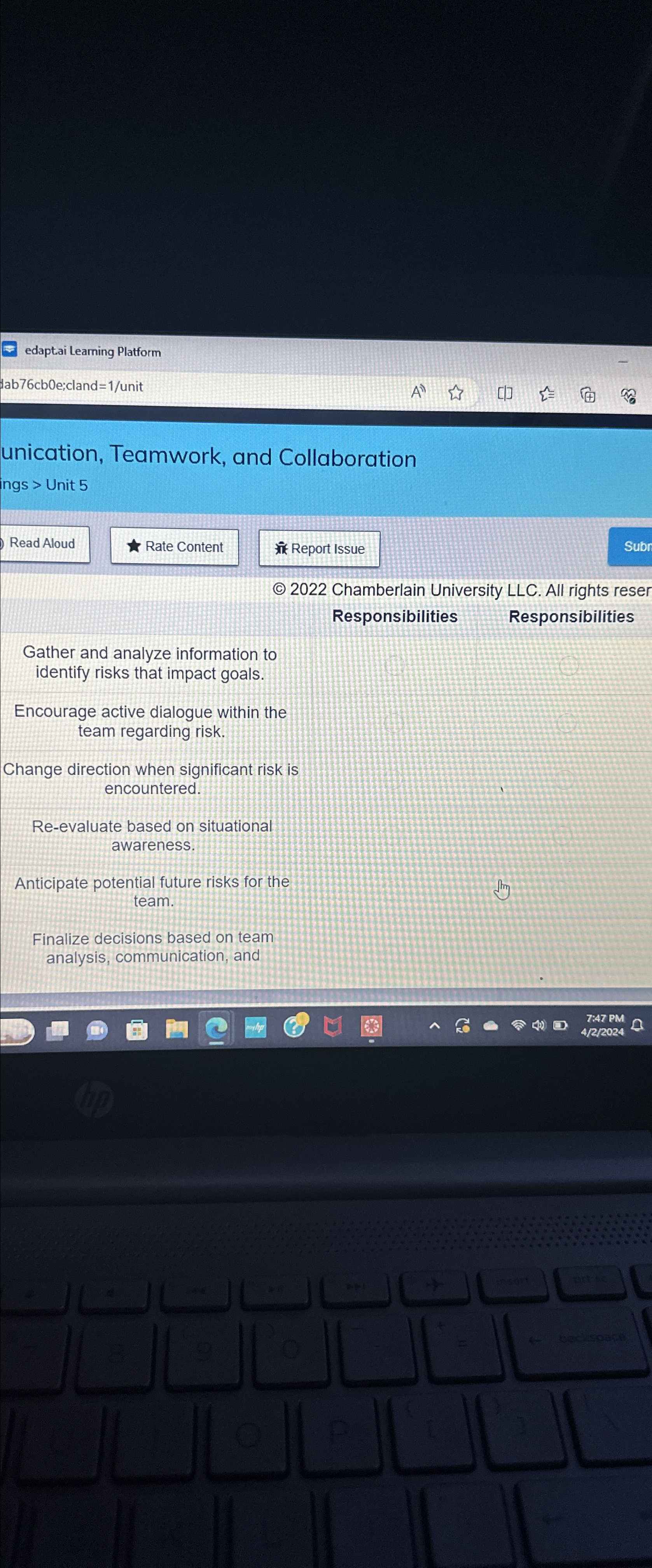  edaptai Learning Platform lab76cb0e;cland=1/unit unication, Teamwork, and Collaboration ings > Unit