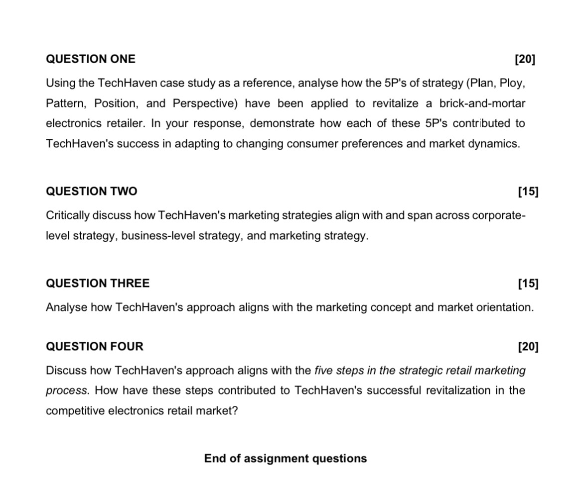  QUESTION ONE [20] Using the TechHaven case study as a reference,