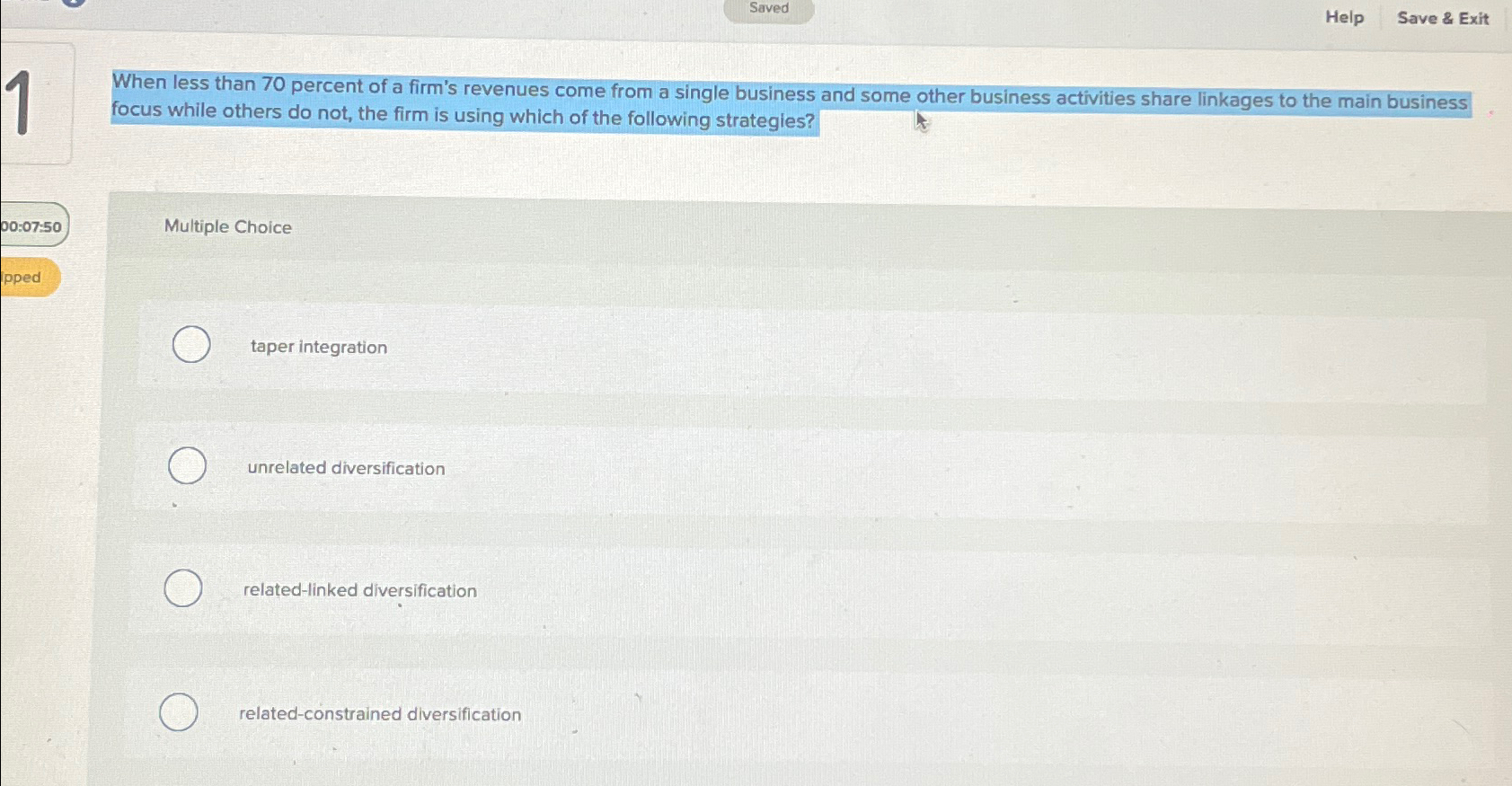  Saved Help Save & Exit When less than 70 percent of