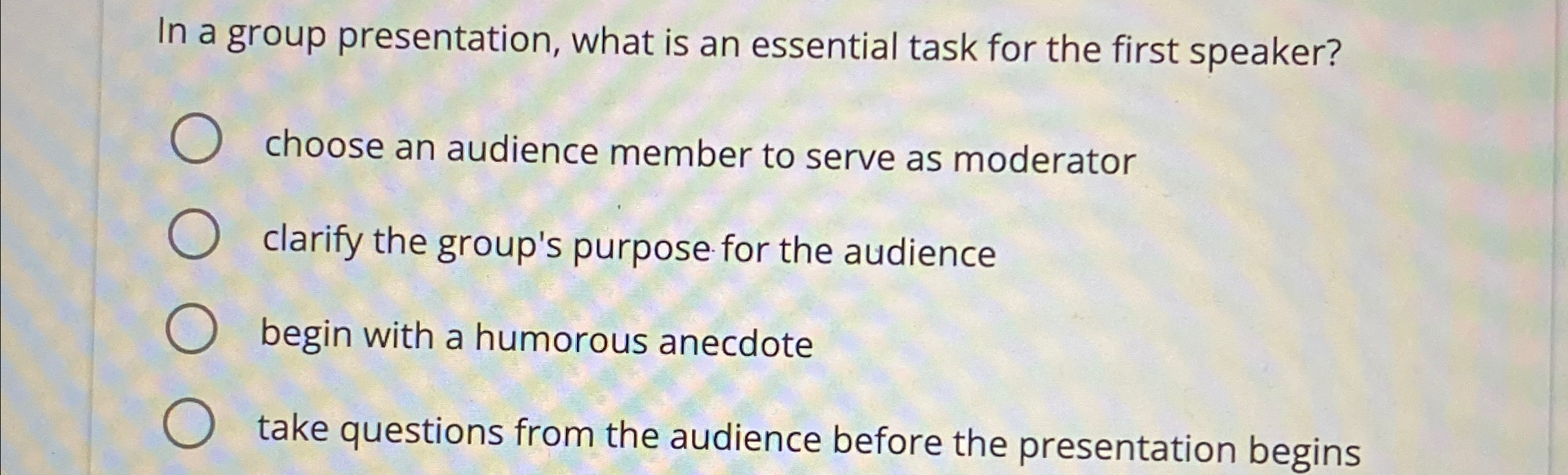  In a group presentation, what is an essential task for the