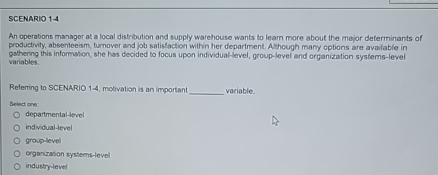  SCENARIO 1-4 An operations manager at a local distribution and supply