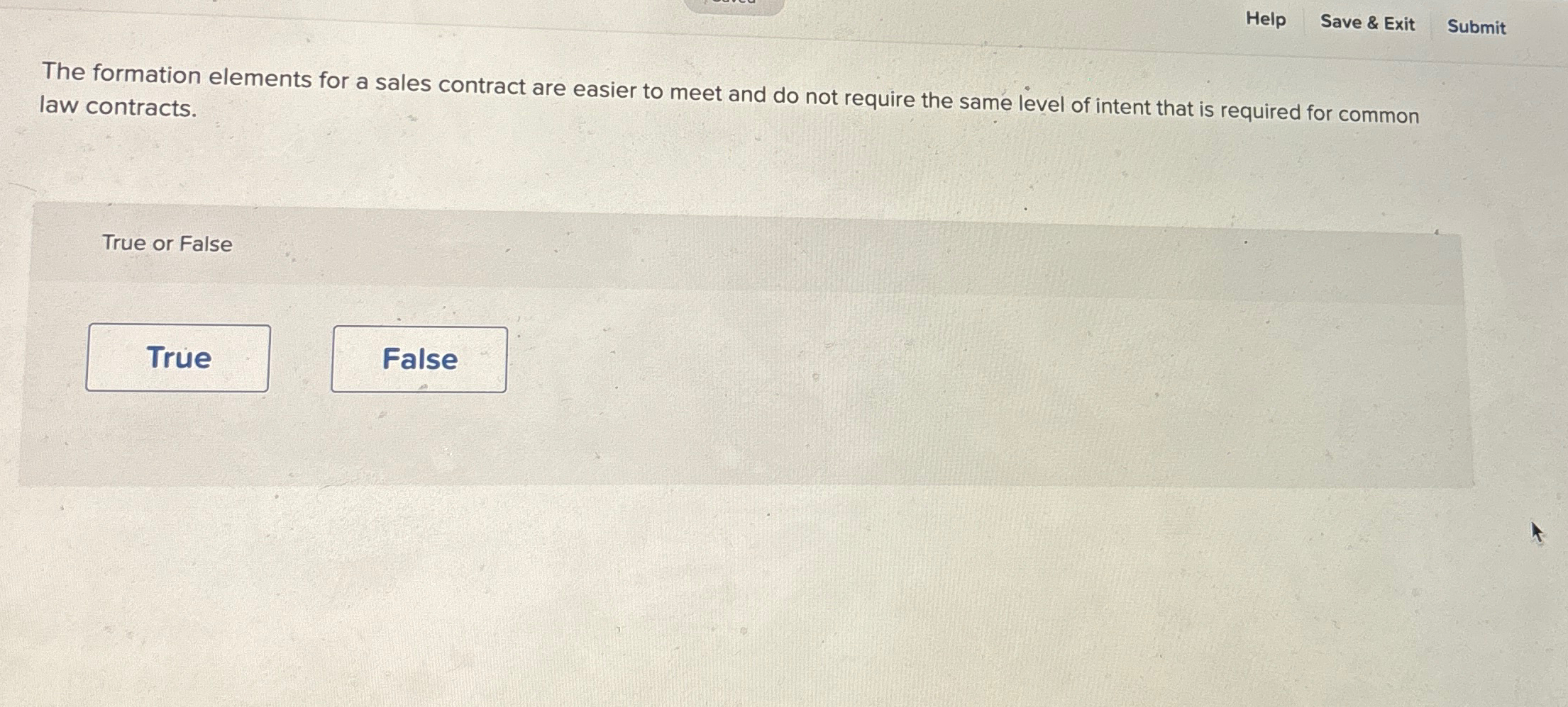  Help Save & Exit Submit The formation elements for a sales